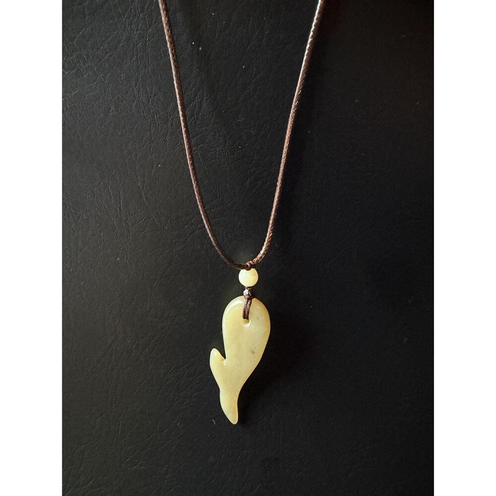 Handmade Nephrite Jade Fish Pendant Necklace Beige Jade Minimalist Jewelry Uniqu